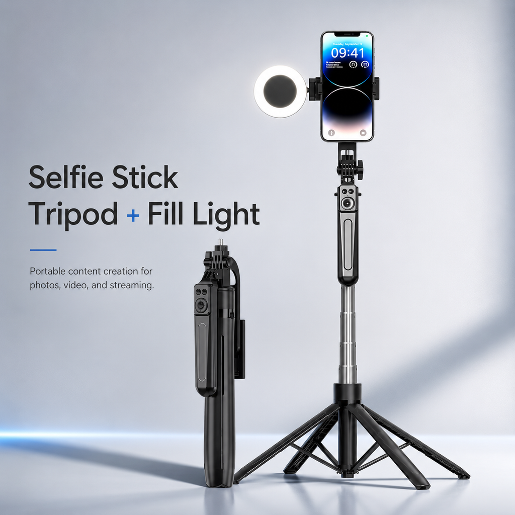 Smartphone Tripod, Selfie Stick, and Light for Perfect Shots! 📸🤳 