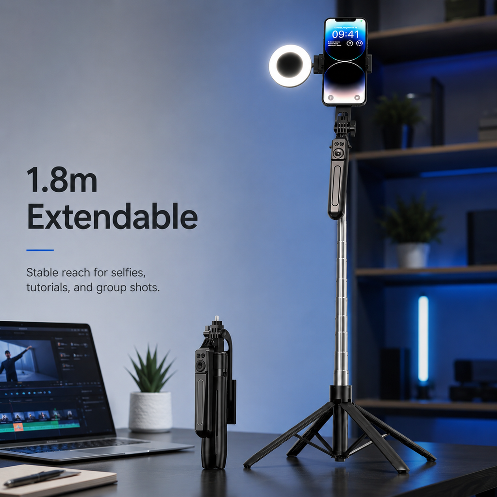 Smartphone Tripod, Selfie Stick, and Light for Perfect Shots! 📸🤳 