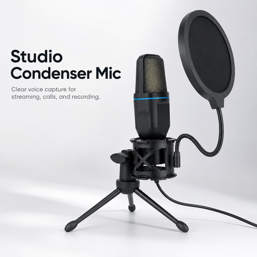 Level Up Your Sound with the USB Condenser Microphone - Perfect for YouTube, Streaming, and Podcasting! 🎤✨