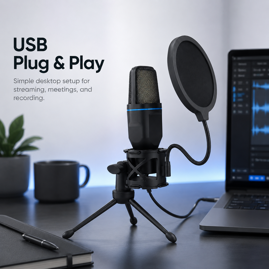 Level Up Your Sound with the USB Condenser Microphone - Perfect for YouTube, Streaming, and Podcasting! 🎤✨